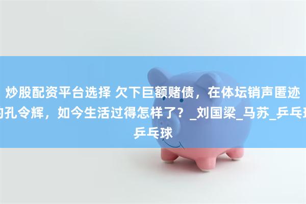 炒股配资平台选择 欠下巨额赌债，在体坛销声匿迹的孔令辉，如今生活过得怎样了？_刘国梁_马苏_乒乓球