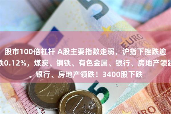股市100倍杠杆 A股主要指数走弱，沪指下挫跌逾1%，创业板指跌0.12%，煤炭、钢铁、有色金属、银行、房地产领跌！3400股下跌